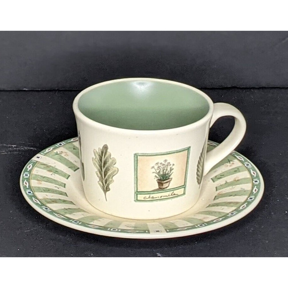 Pfaltzgraff Naturewood Cup and Saucer SET OF 2 Garden Herb Birdhouse 8 oz ea - Picture 9 of 10